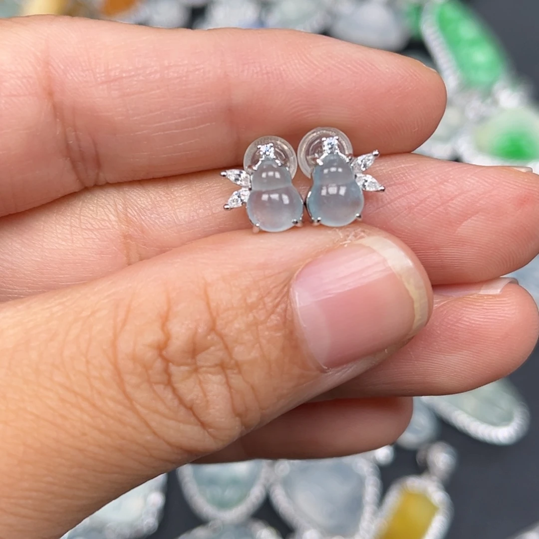 翡翠银S925镶嵌耳饰