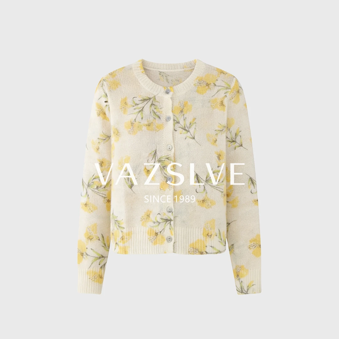 【VAZSLVE/全新奢品】捡漏 羊毛马海毛小黄花提花开衫毛衣msl1333