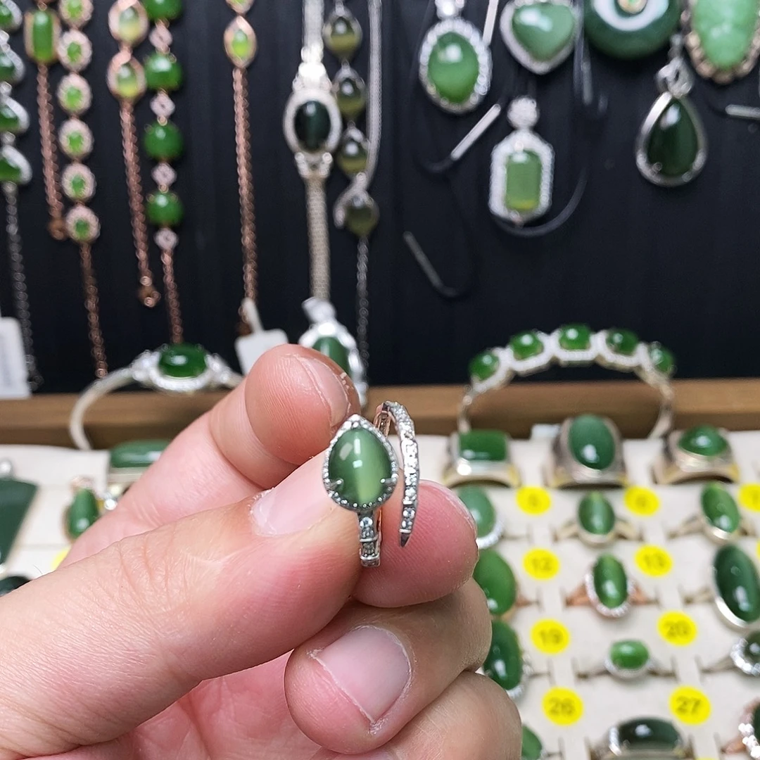 和田玉（碧玉）银S925镶嵌戒指