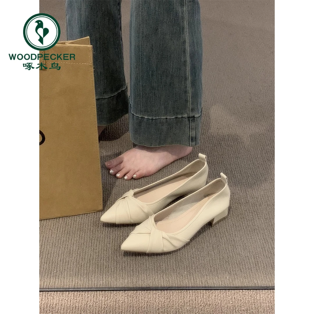 啄木鸟法式晚风尖头单鞋女百搭浅口2025年春秋新款配裙子气质瓢鞋