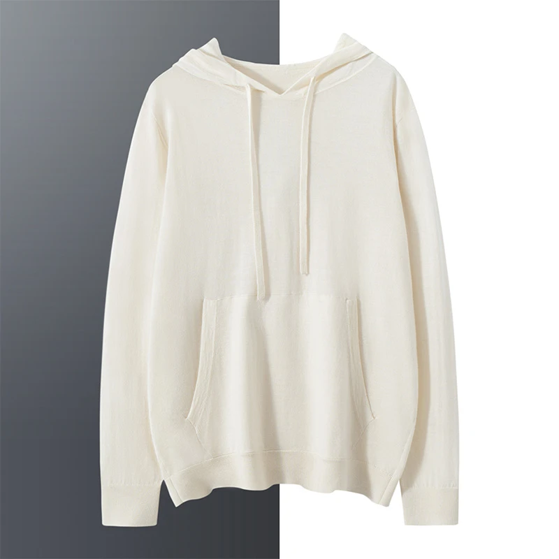 男士纯山羊绒薄款精纺80支连帽休闲套头衫57