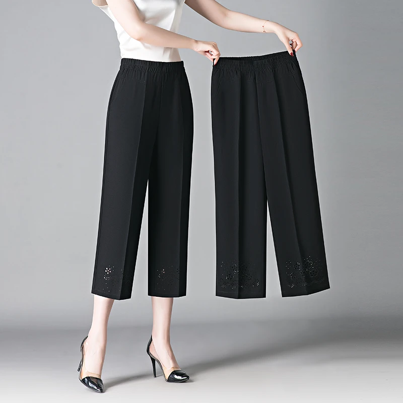 中老年休闲裤中年夏季高腰薄款宽松显瘦气质八分裤外穿清凉妈妈裤