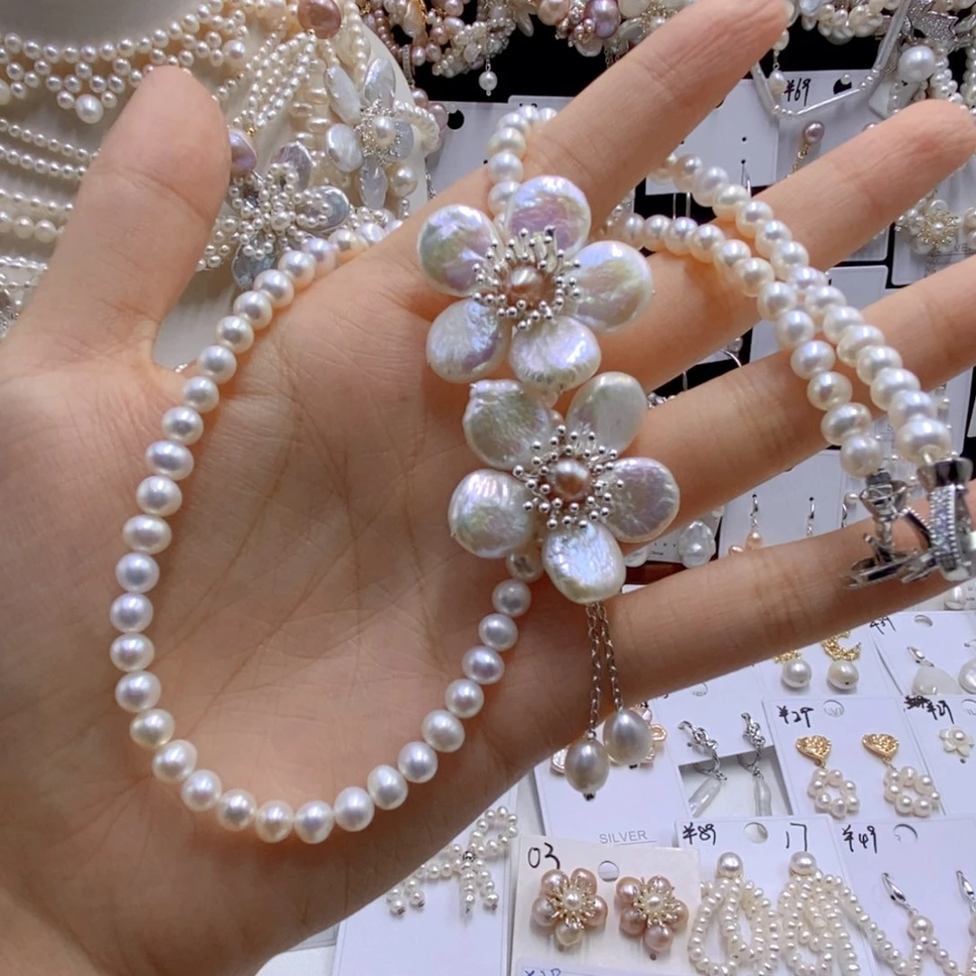 颈饰银S925镶嵌淡水珍珠依***