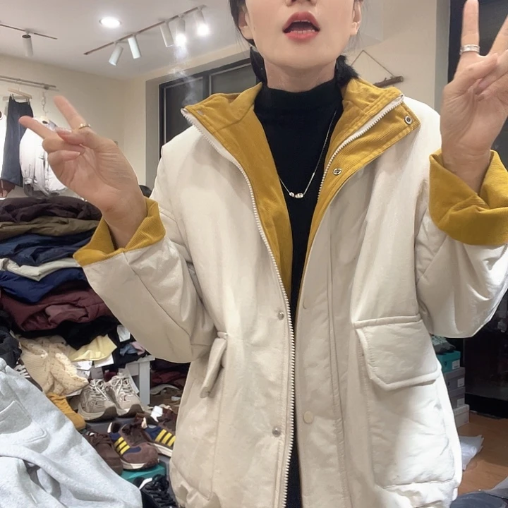 大瑶瑶同款杏色棉服