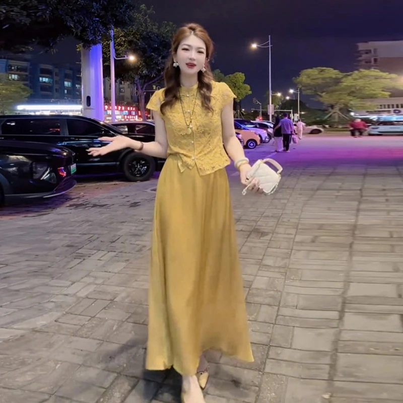 新中式国风上衣半身裙套装2025夏季新款法式绣花气质高级感两件套