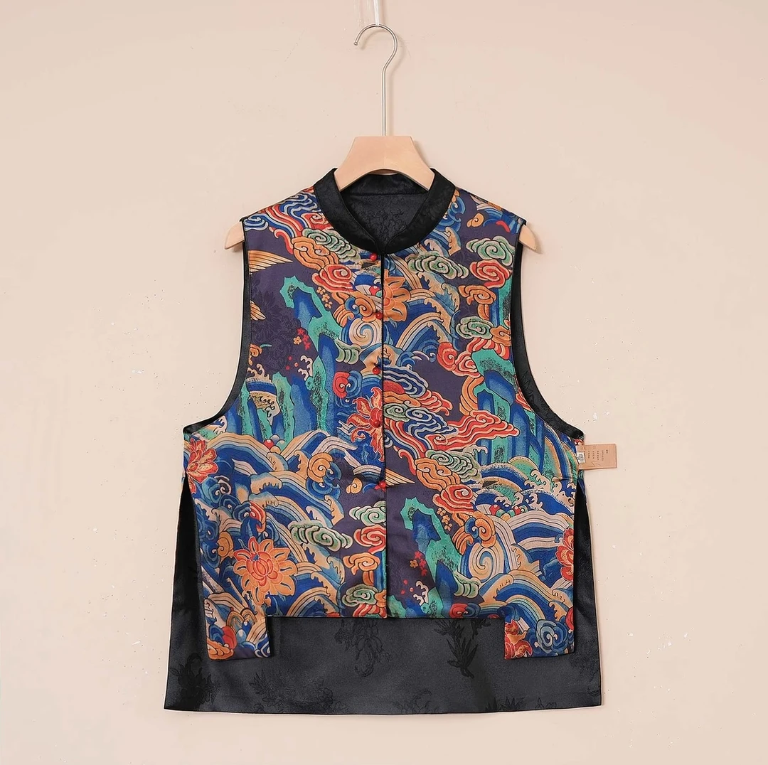 云鹤薄款工字型复古百搭马夹秋冬款上衣国风提花减龄时尚气质