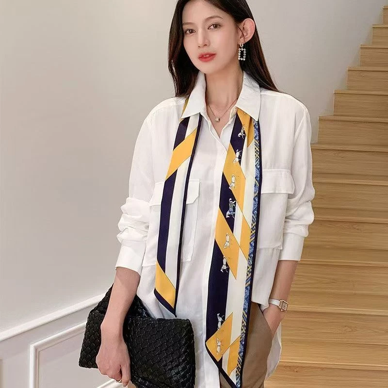 新款韩国装饰细窄长条飘带洋气小丝巾女绑包发带腰带百搭领巾围巾