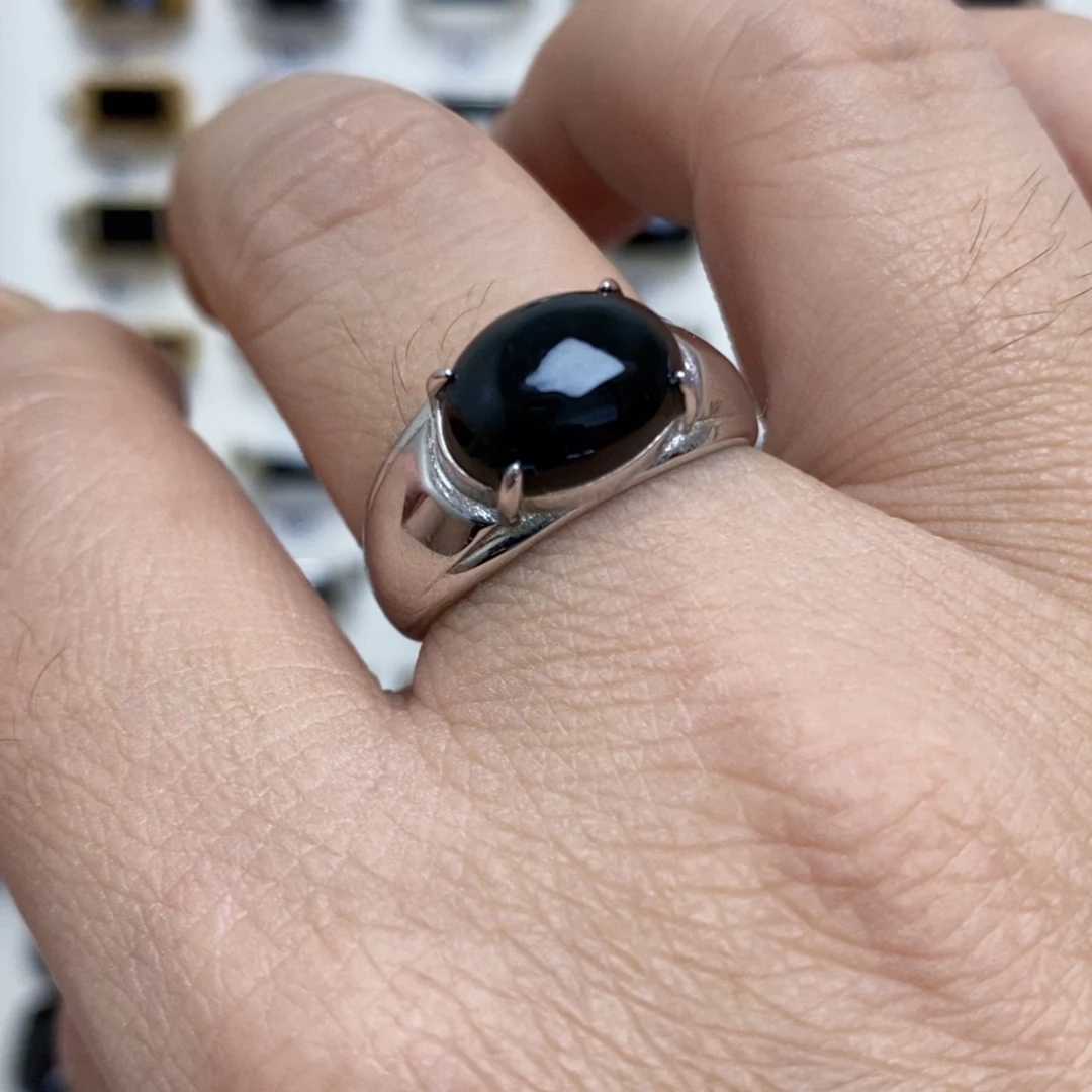 翡翠银S925镶嵌戒指墨翠戒指