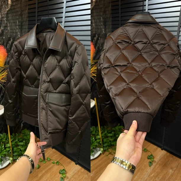 25327男士冬季轻奢风绵羊皮翻领短款鹅绒保暖休闲羽绒服