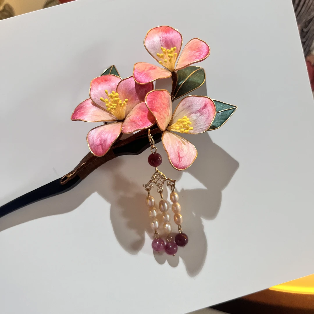 “玉楼春”非遗绒花发簪古风汉服配饰