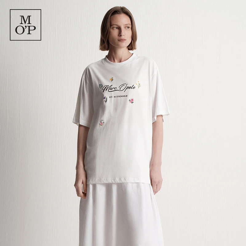 Marc O'Polo/MOP夏季花朵小刺绣图案圆领短袖T恤