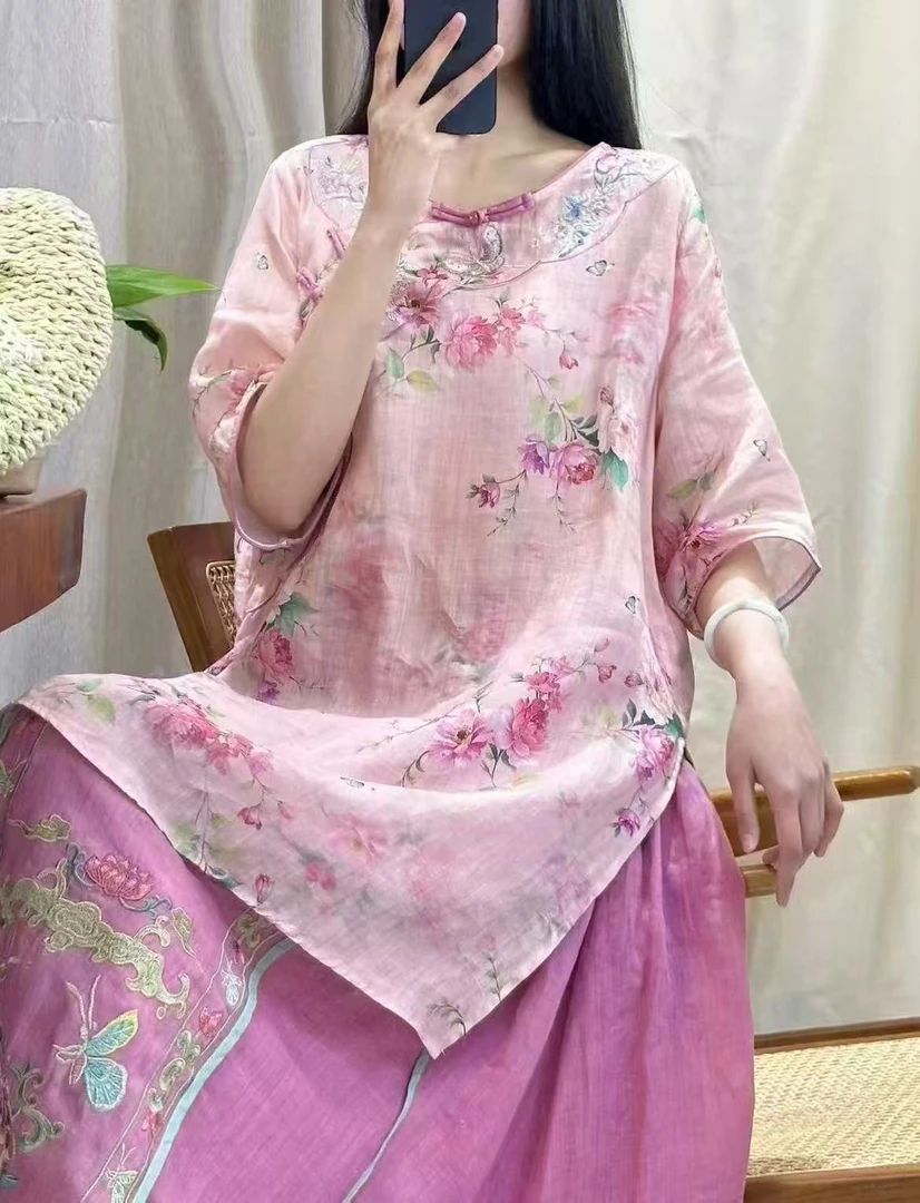 (A069-A095)苎麻连衣裙温柔风2025春夏新款中长裙福利