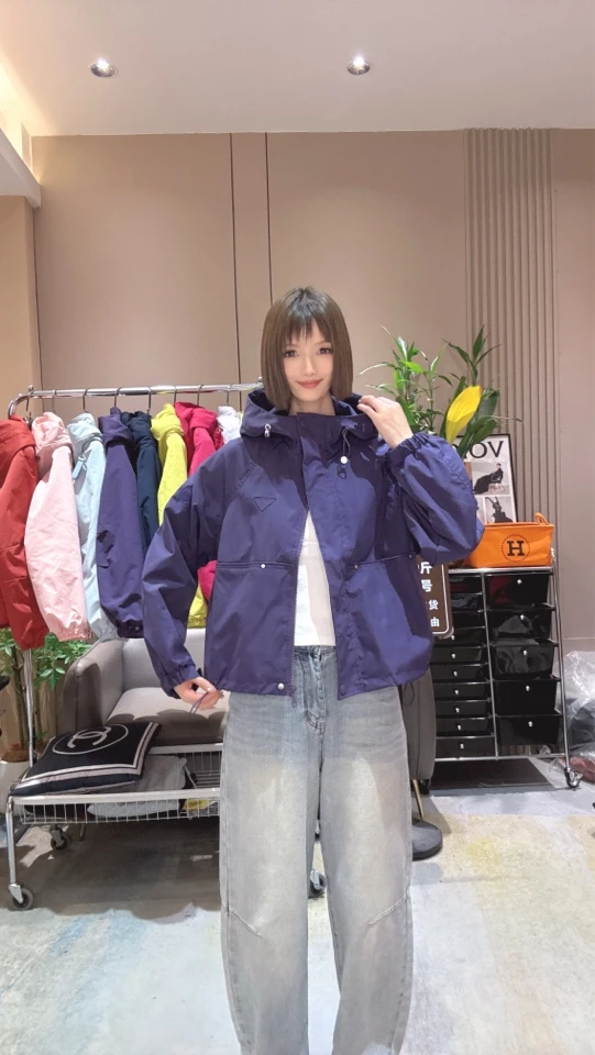 2025秋冬薄棉保暖时尚三角标休闲百搭短款连帽二棉风衣短外套2609