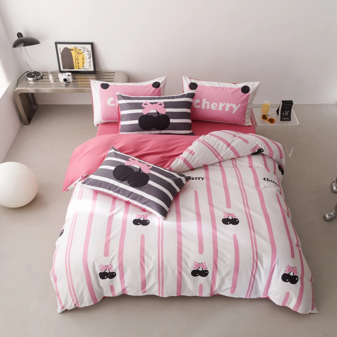 美玲 樱桃派对AB面全棉数码印花ins风三件套四件套斜纹韩版床品