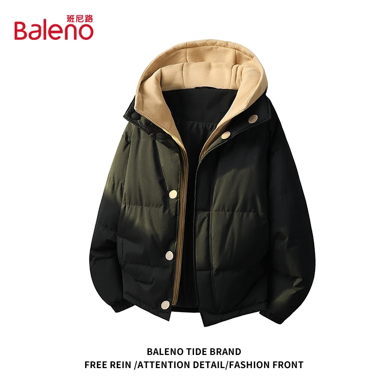 班尼路假两件保暖棉衣外套休闲冬季新款加厚防风情侣款连帽面包服