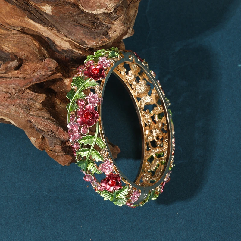 铜合金合成锆石手镯 【璎珞摇春景泰蓝手镯】国风高级感饰品 130524