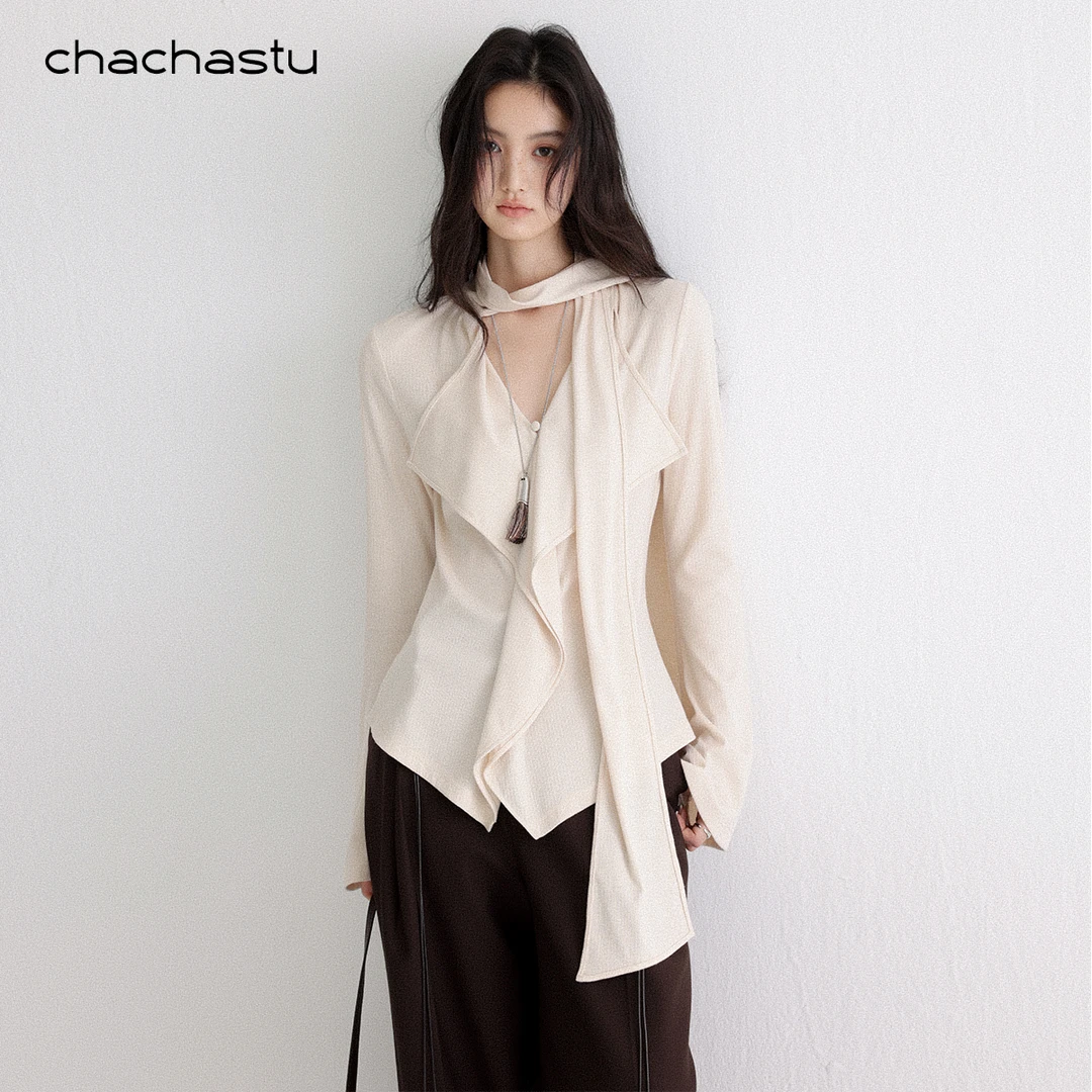 CHACHASTU【衣橱】松弛系不规则长飘带设计 舒适肌理感上衣K68