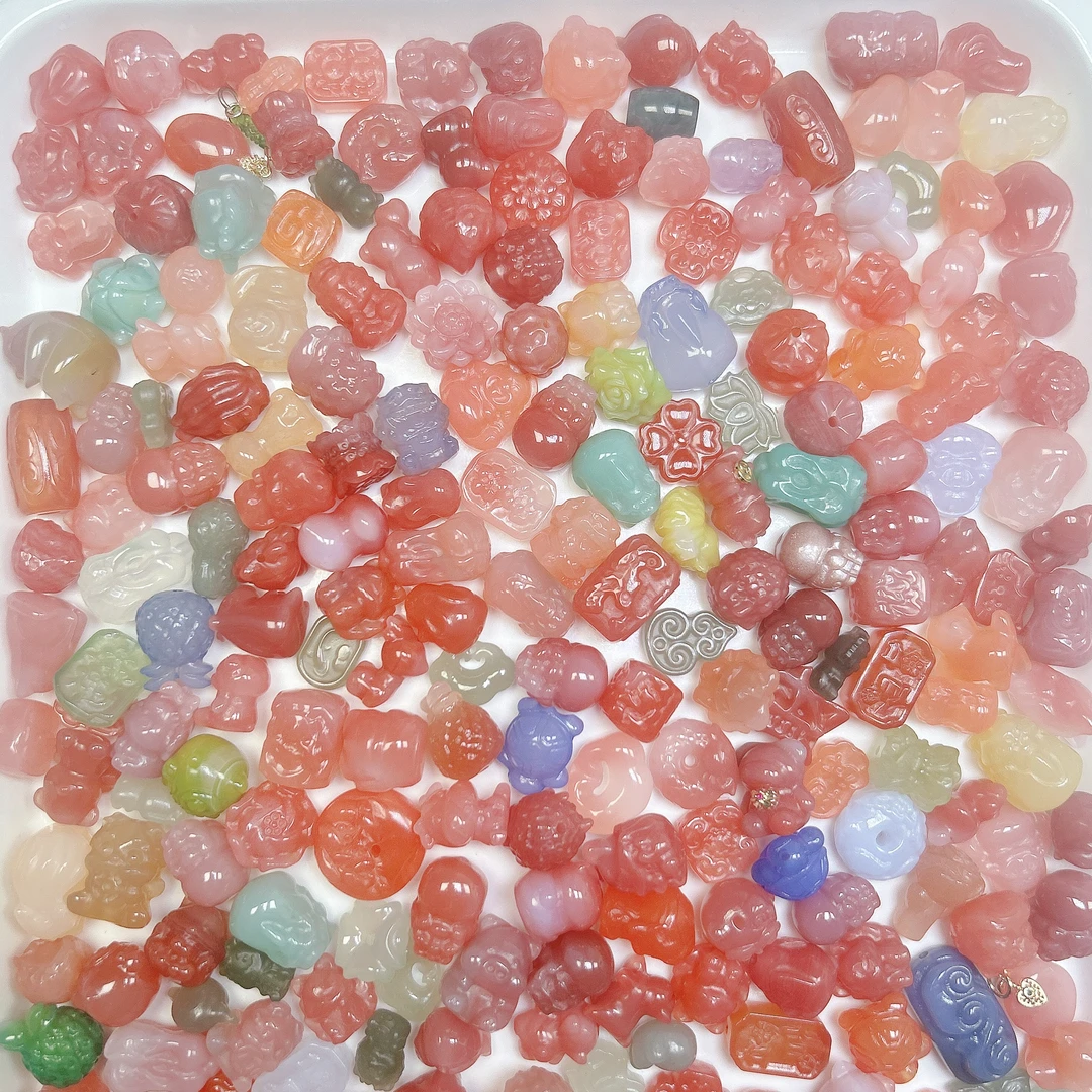 自选10个天然盐源玛瑙和田玉水晶精雕DIY手工配件（直播间挑选）