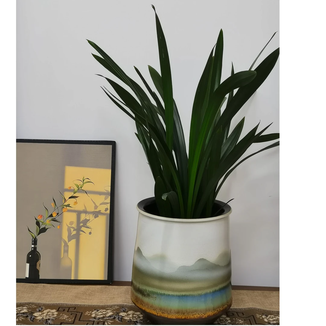 国风山水窑变景德镇大号陶瓷花盆家用白色花瓶兰花客厅专用盆栽