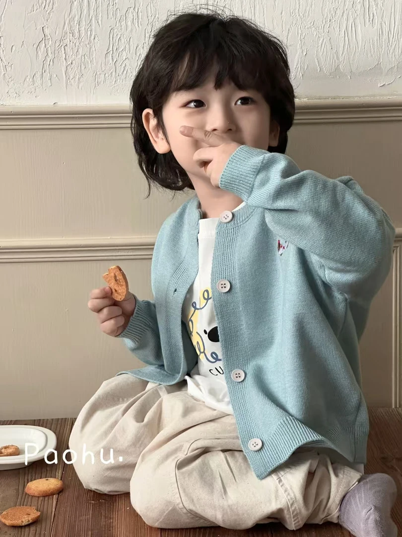 【蓝色针织开衫狗狗刺绣】男童百搭休闲带帽外套儿童中小童潮