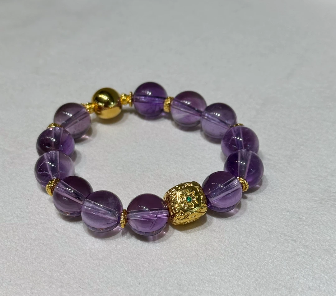 足金999 深紫水晶搭配足金点钻方糖手串