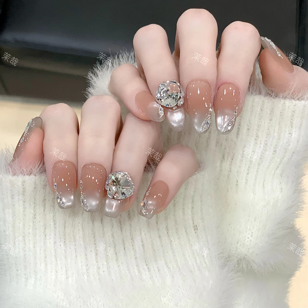 茉哉阳阳【冷月冰心】纯手工定制美甲拆卸穿戴甲A4283