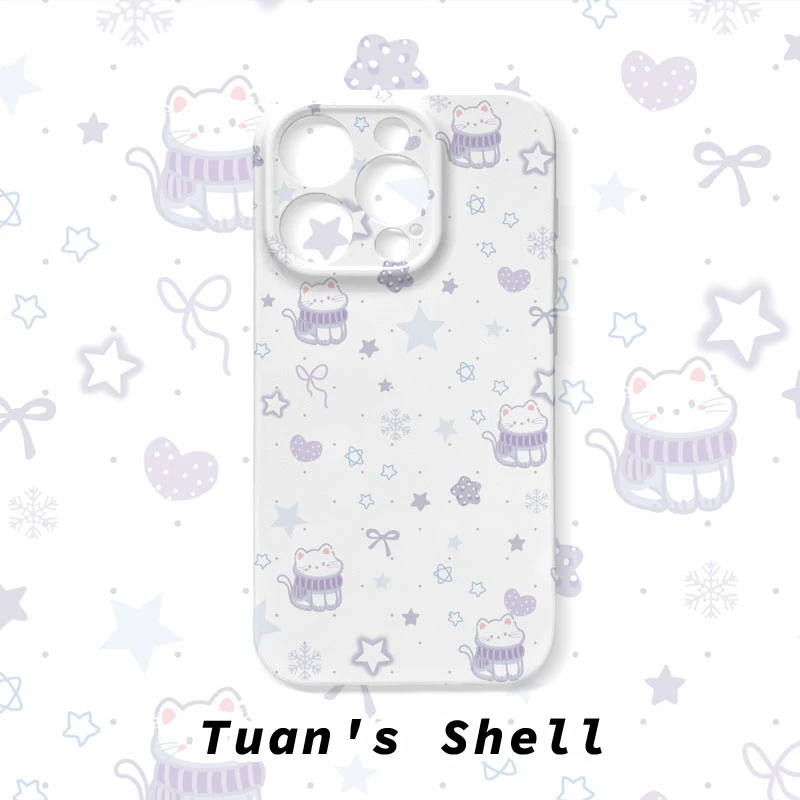 星星蝴蝶结猫菲林软壳适用苹果/华为/VIVO/OPPO小米卡通手机壳