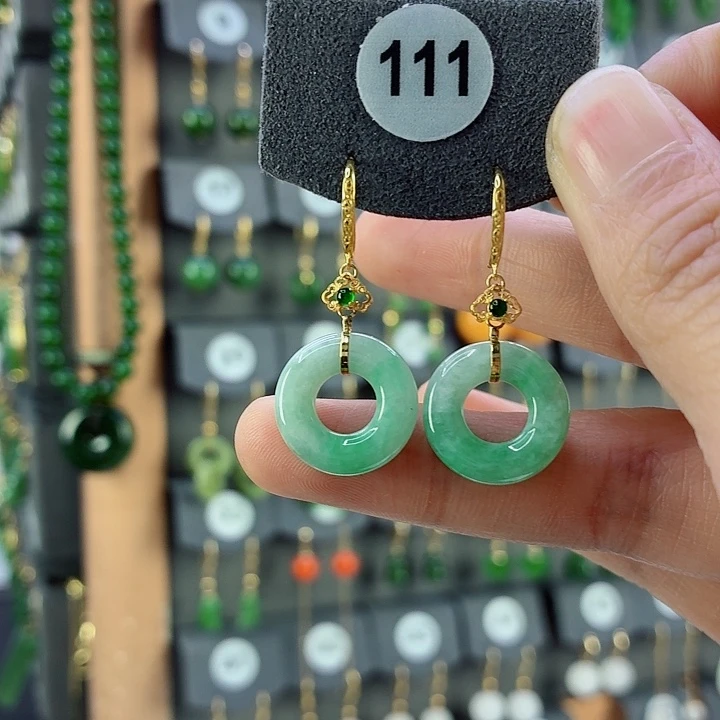 安***w翡翠18K金镶嵌耳饰