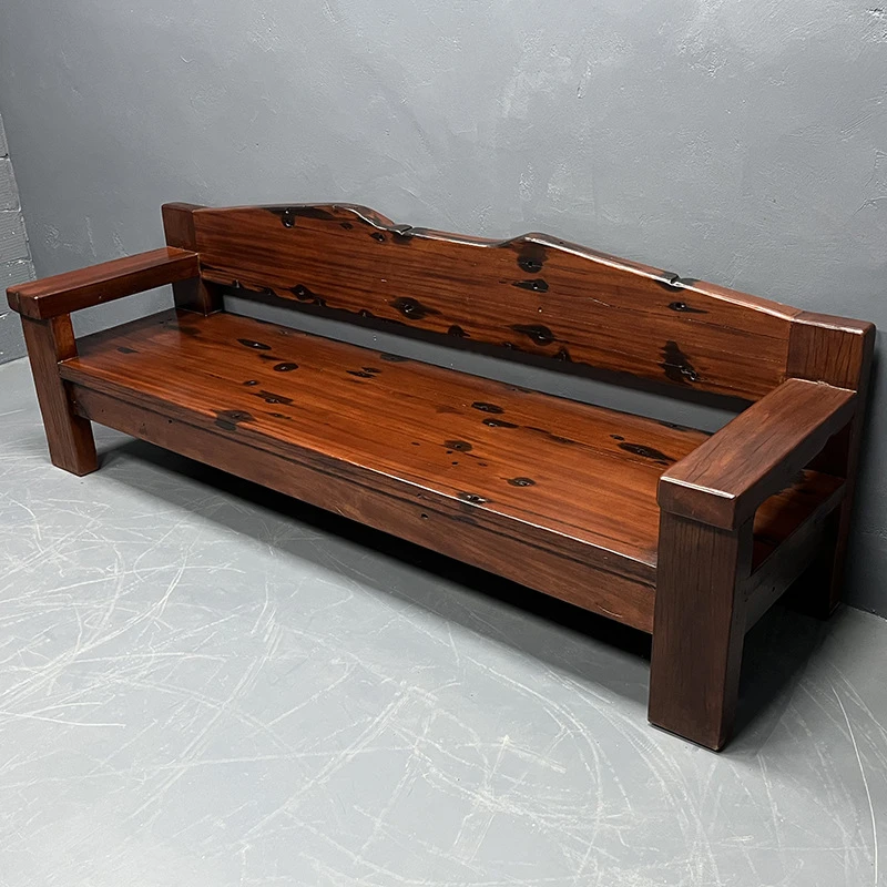 老船木古典新中式仿古户外躺椅贵妃椅老船木长沙发客厅实木三人位