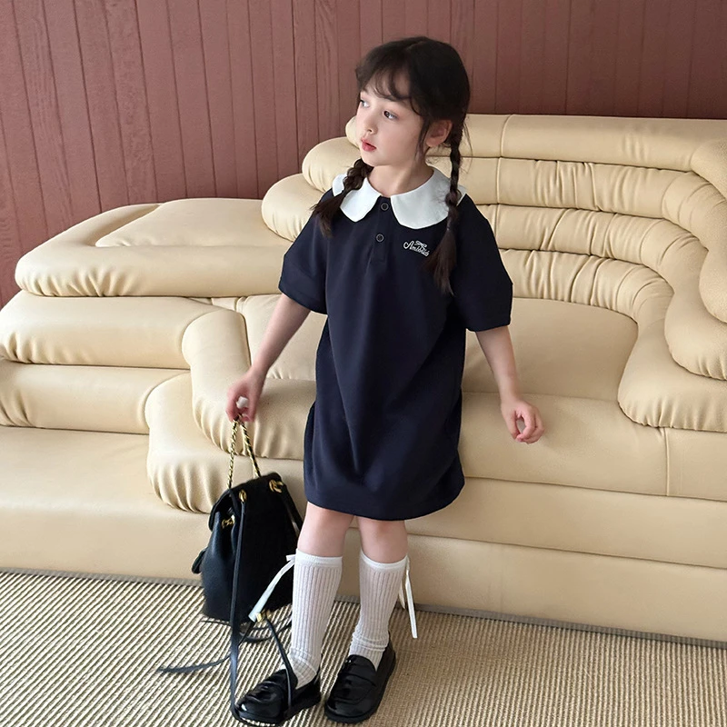 【夏季薄款】女童公主连衣裙儿童可爱娃娃翻领撞色学院风裙子25C221