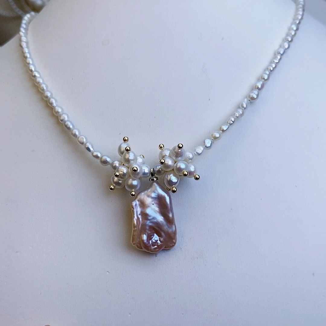 淡水珍珠颈饰银S925镶嵌