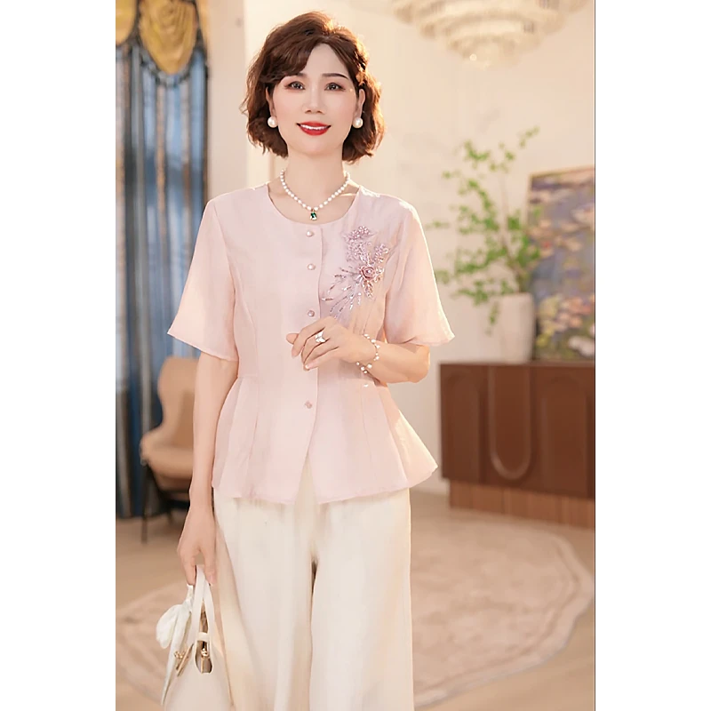 【现货现发】中年妈妈夏季套装2025新款洋气上衣服女装两件套