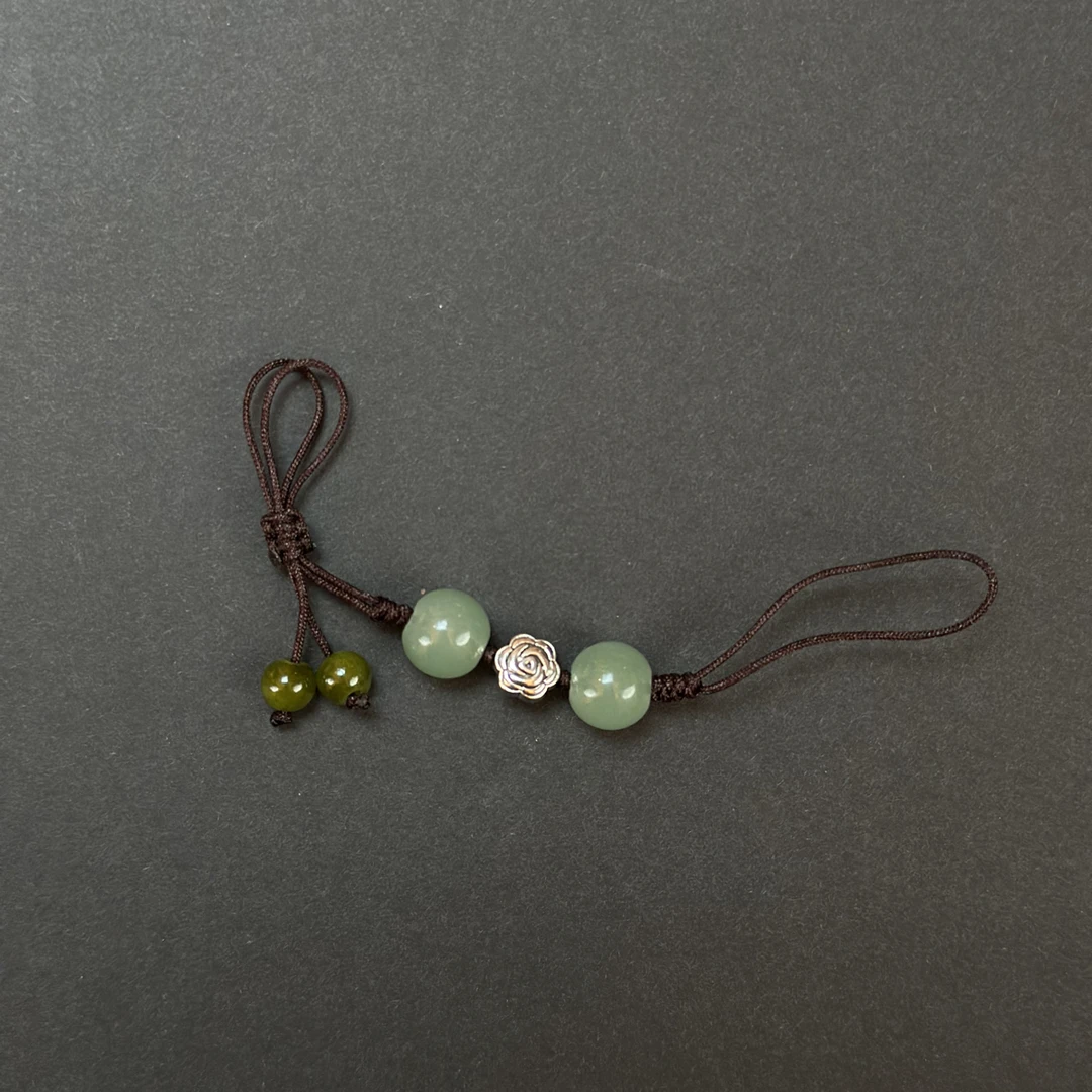 【半日茶闲】手工编织绿色珠提溜 茶具 盖碗配件挂件