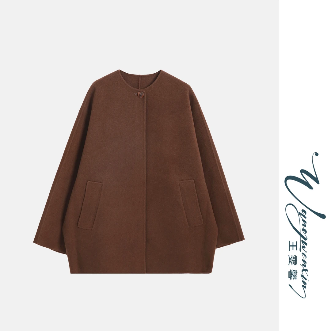 【王雯馨】“威登之夜”秋冬设计师款轻奢风茧型中长阔版双面毛呢外套