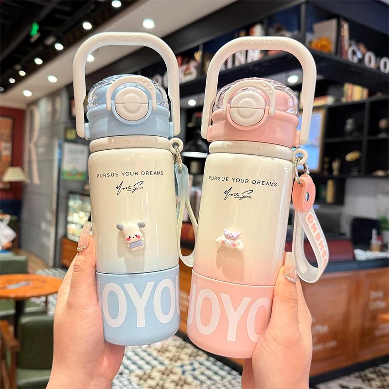 高颜值保温杯新款女生大容量三饮杯学生专用便携手提式吸管水杯子