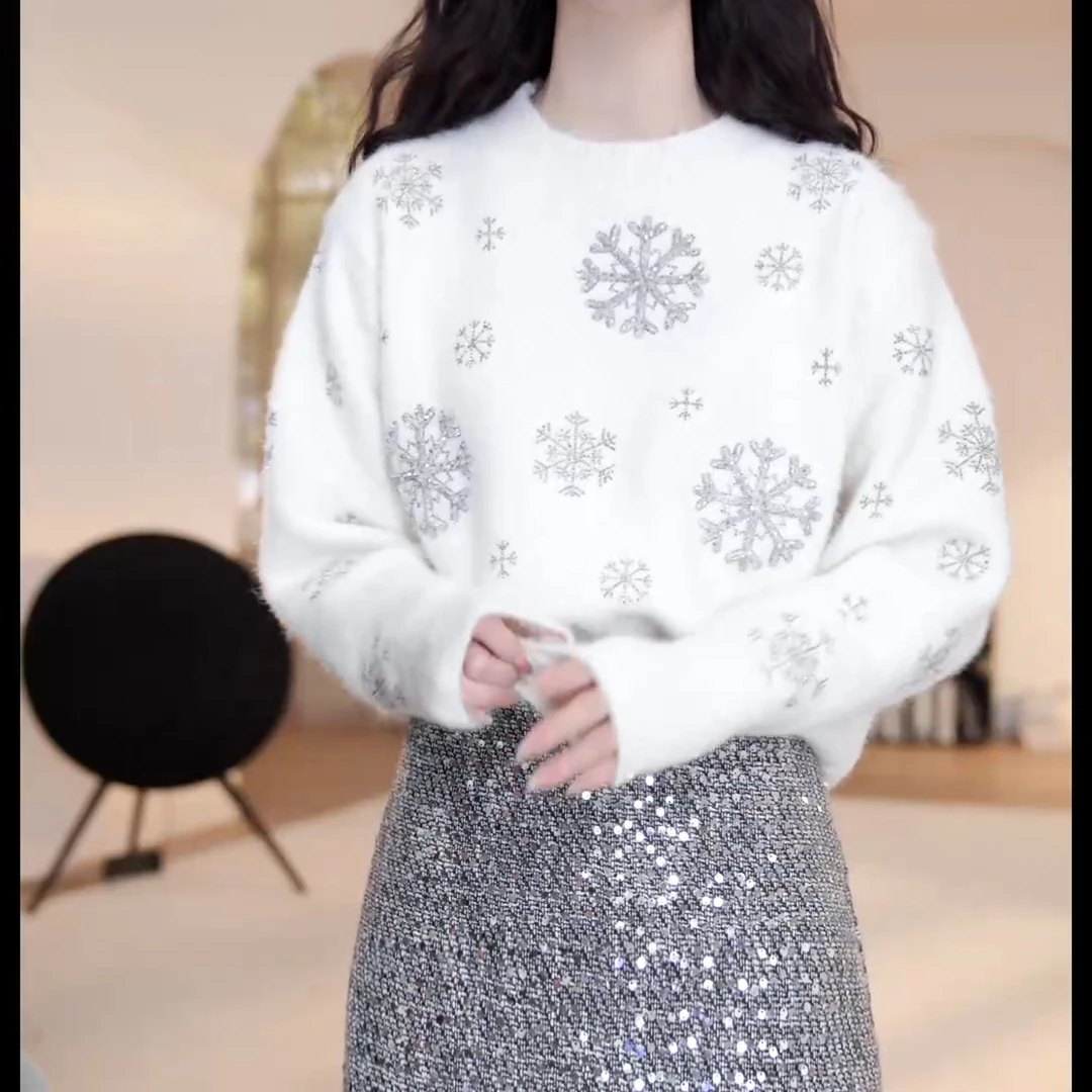 2024秋冬新款落肩雪花长袖毛衣百搭气质上衣LK2501267