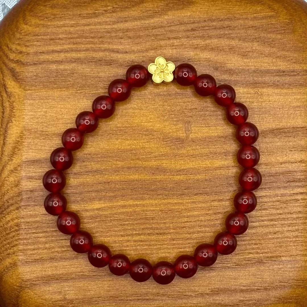 【金鳯黄金】足金999 桃花红玛瑙手串配件