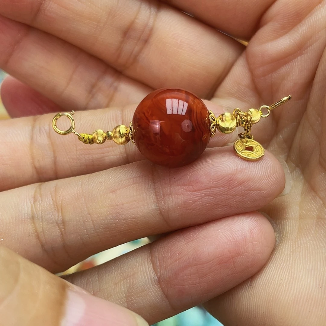 南红玛瑙18K金镶嵌吊坠(不含链)
