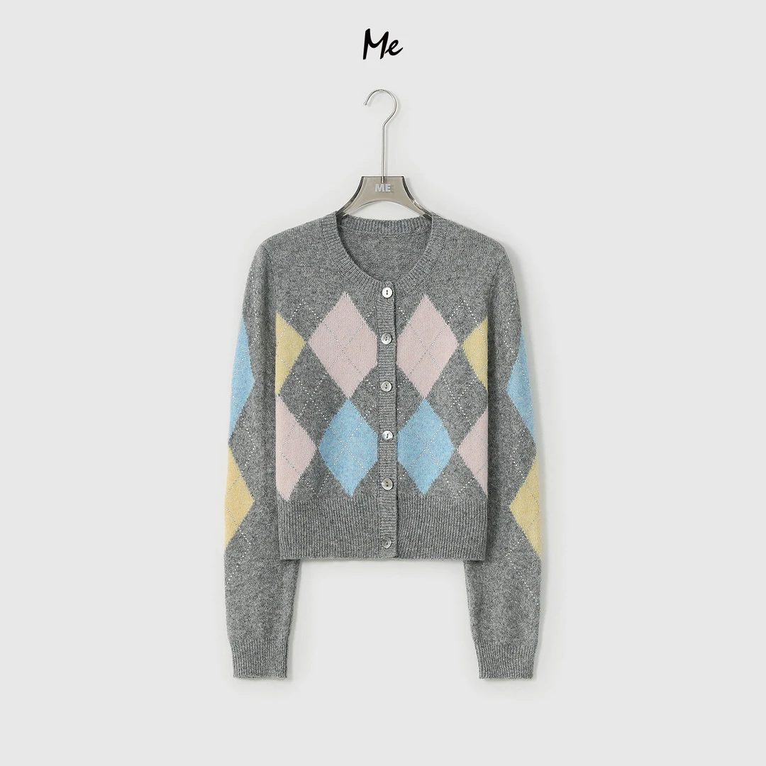 ME【星辰小菱花】天丝绵羊毛混纺奢牌感多彩菱格时尚毛衣MESA3556