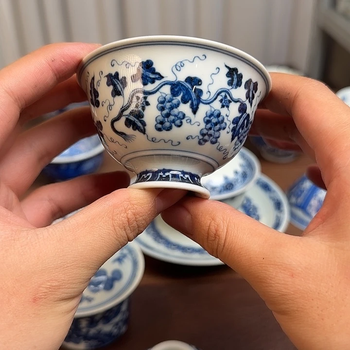 杯子陶仿明葡萄高足杯