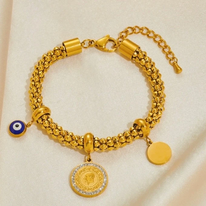 铜合金手链 钛钢材质原创设计潮流链条黄色个性百搭时尚手链