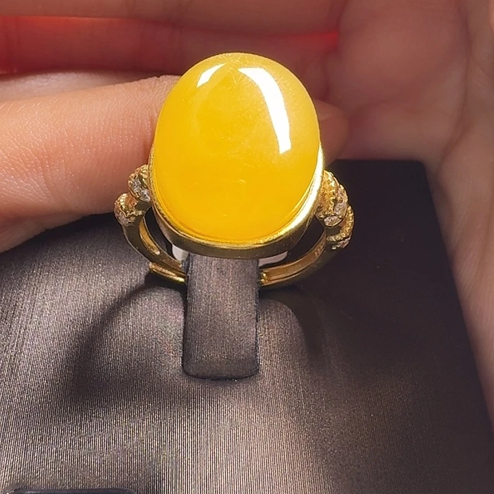 蜜蜡银S925镶嵌戒指戒指