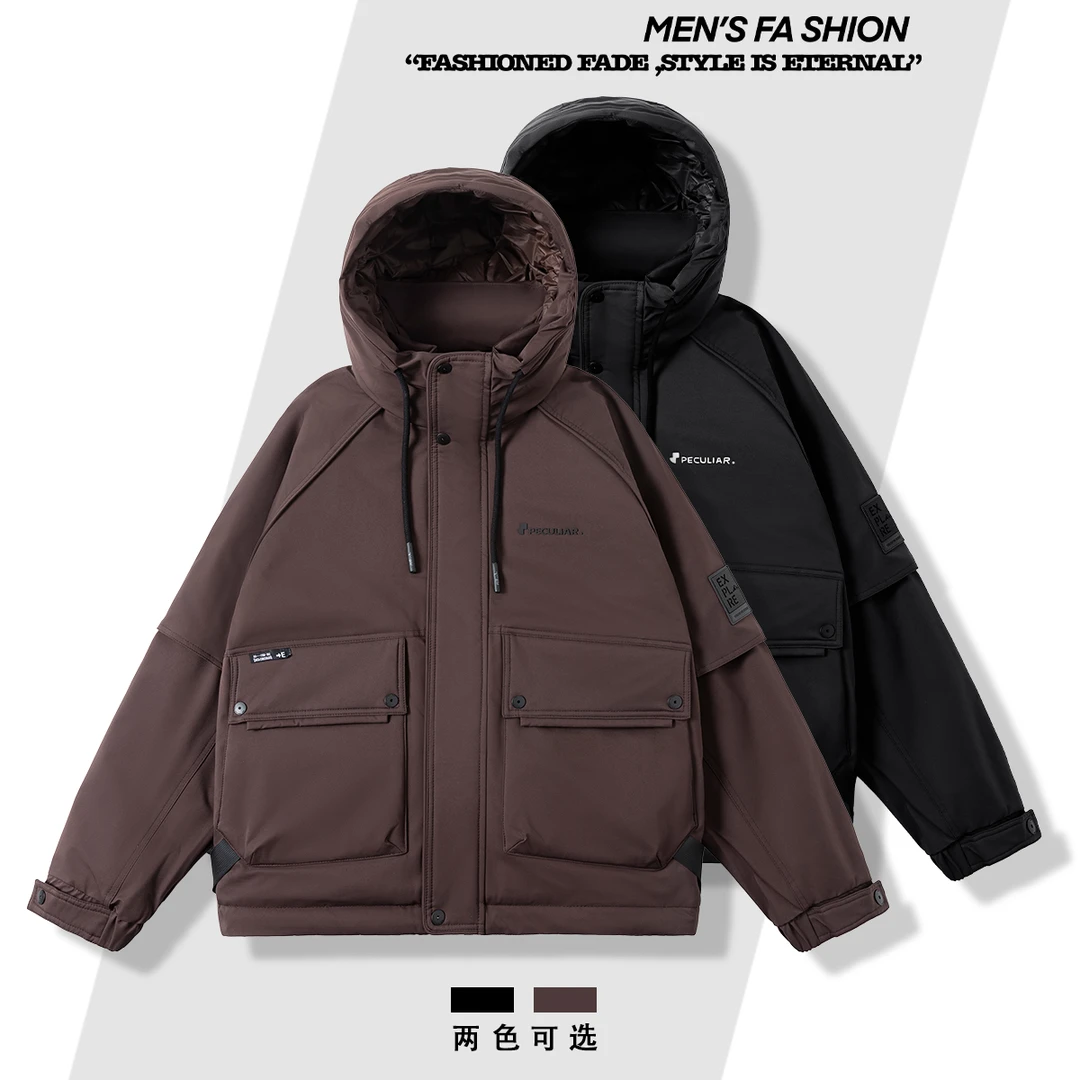 【洛奇服饰】冬季防寒户外工装派克90白鸭绒男士连帽羽绒服外套539