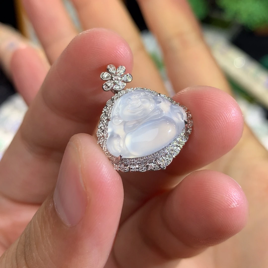 翡翠18K金镶嵌吊坠(不含链)佛公