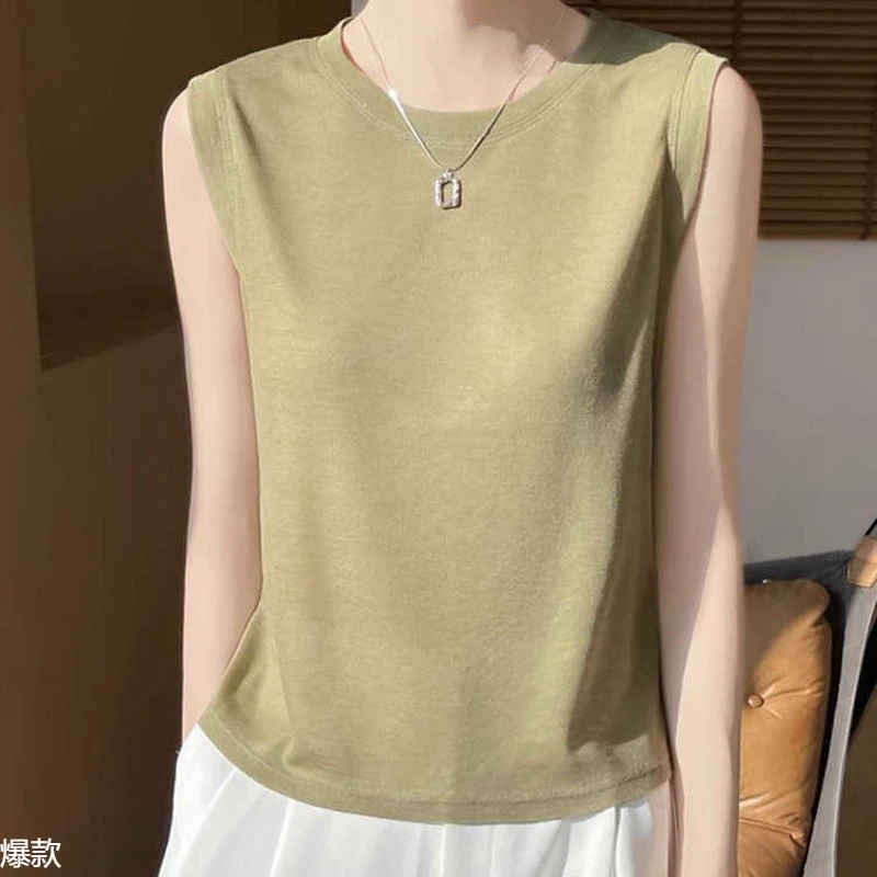 2025年春新款吊带背心女内搭宽松显瘦精致圆领配西装针织打底无袖