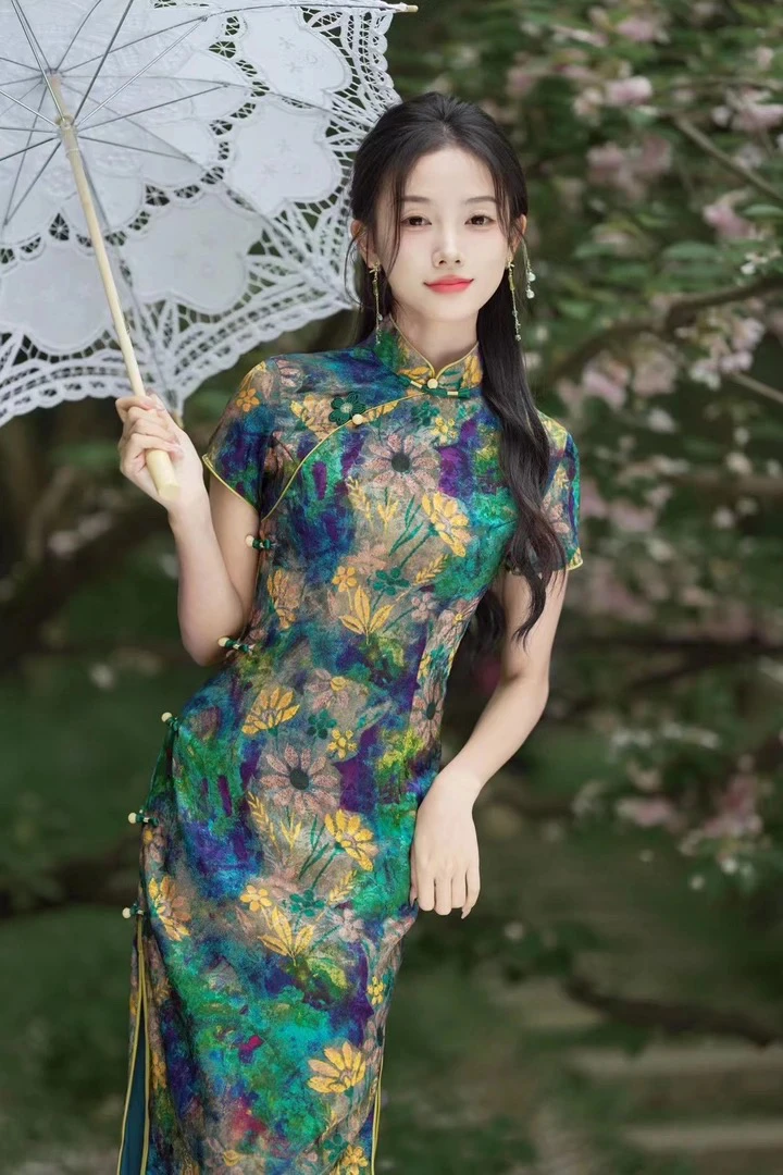 民国风旗袍复古长款老上海2025年新款夏短袖传统优雅日常可穿新式