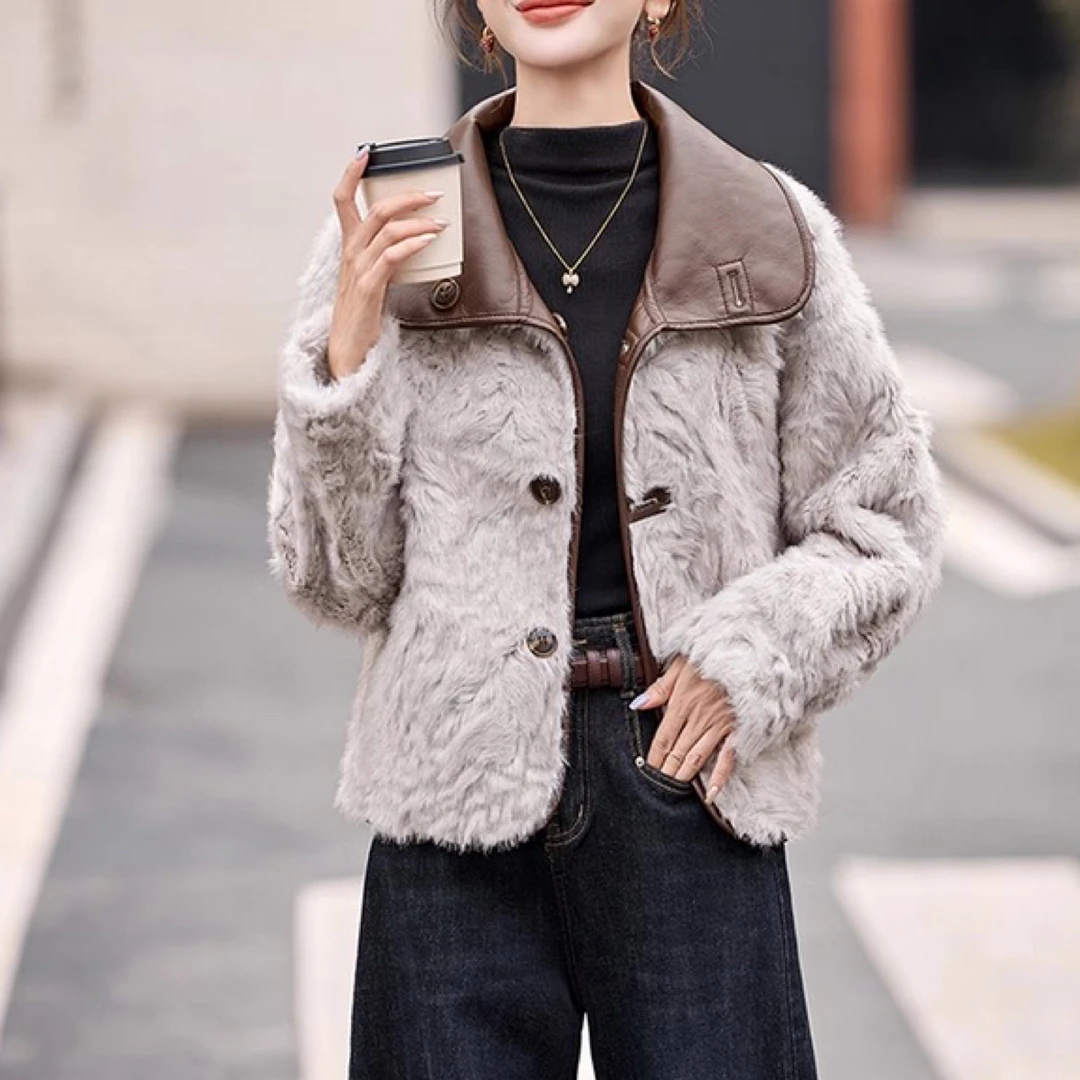 冬季新款双面穿翻领加厚短款时尚保暖女外套011