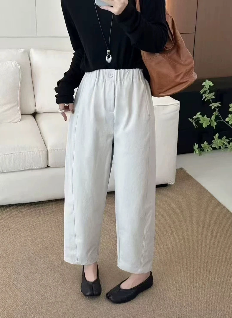 1340秋款休闲裤休闲哈伦裤松紧中弹直筒裤宽松