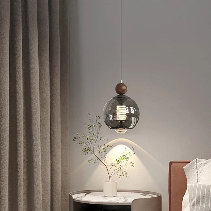 卧室床头吊灯意式极简民宿玻璃升降吊线灯全光谱护眼前台中山灯具