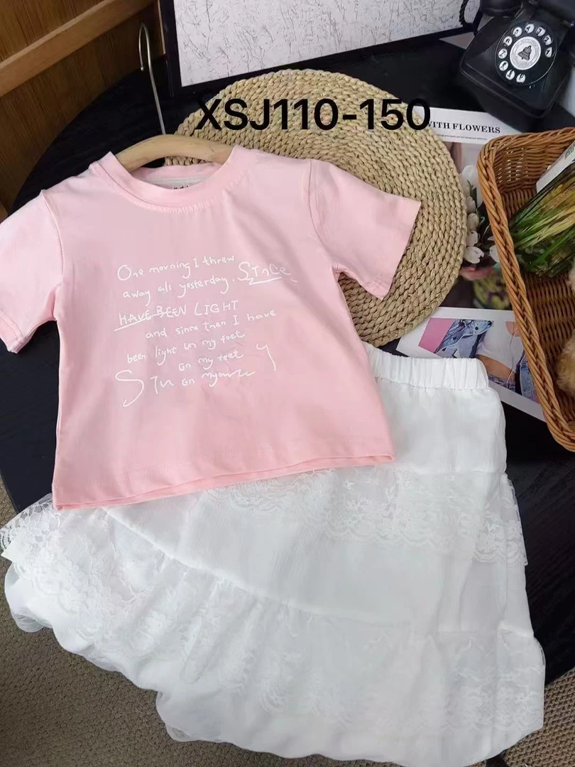 1219-4-1粉色短版蕾丝半裙套装